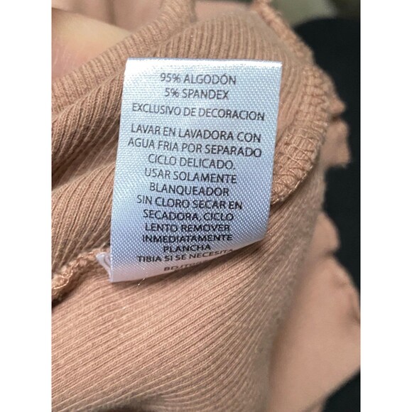 Light Brown Cropped Baby Tee Lettuce Trim Rhinestone Babe Size L Ribbed Y2K - Picture 11 of 12